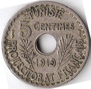 TUNEZJA 5 centymów 1919(1337), KM# 242, VF