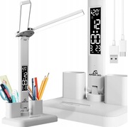 PODWÓJNA LAMPKA BIURKOWA LED Z WYŚWIETLACZEM ZEGAR ORGANIZER TEMP DATA 6w1