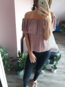 Różowa hiszpanka prążkowana bluzka damska rozmiar XS Primark połyskująca