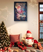 Wielobarwny Obraz z piękną  ręcznie zdobioną ramą