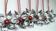 Bombki choinkowe z makaronu 6 szt srebrne zimowe kwiaty 6 cm handmade