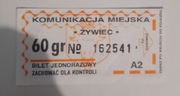 Bilet Kolekcjonerski Komunikacji Miejskiej  w  Żywcu 60gr. 