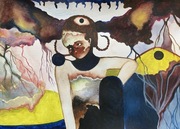 Obraz akwarela dziewczyna kobieta chmury krajobraz surrealistyczny