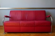 KLER -  czerwona kanapa, skóra naturalna, polski design super cena