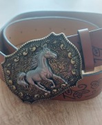 Pasek vintage kowbojski z klamrą motyw konia