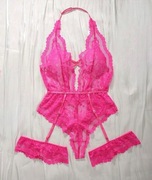 Różowa Erotyczna bielizna seksowne body koronkowe rozmiar M