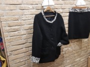 Komplet czarny z bukli ciepły żakiet ze spódnicą 