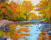 OBRAZ RĘCZNIE MALOWANY PEJZAŻ AKRYLOWY "KOLOROWY LAS" - 24x30cm