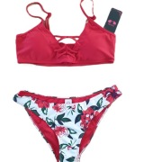 Strój kąpielowy dwuczęściowy Shekini czerwony kwiaty bikini rozmiar M NOWY