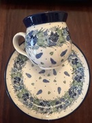 Zestaw talerz z kubkiem ceramika bolesławiecka