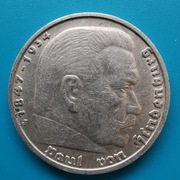 5 marek 1938 J  Niemcy III Rzesza Hindenburg Ag 0,900 waga 13,88 g