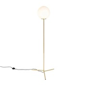 Lampa podlogowa art deco z mosiężnym wykończeniem i mlecznym szkłem