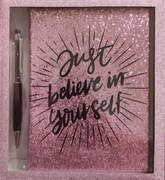 Zestaw Notes brokatowy A5 długopis dla dziewczynki Just Believe in Yourself