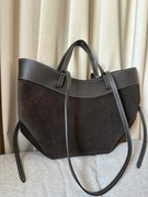 Stylowa torba shopper – skóra naturalna + zamsz, kolor ciemny