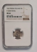 5 groszy 1963, PRÓBA NIKIEL NGC MS66