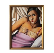 Tamara Łempicka, "Różowa koszulka II", kopia. obraz olejny, płótno