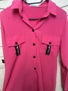 Koszula bluzka la blanche różowa czarne guziki z lampasami S 36