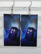Kolczyki Tardis Doktor Who decoupage grafika prostokąt film serial Handmade
