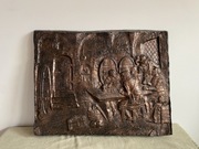 Stara Duża Plaskorzezba Relief Prl Scenka Rodzajowa w Karczmie 