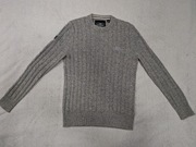 Szary elegancki wełniany sweter splot warkocz Superdry M wełna jagnięca