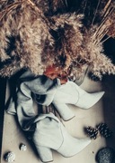 Kozaki za kolano, zamsz, szare, szpic, koturn, 39