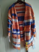 Pomarańczowy niebieski biały sweter w paski oversize Seven Clothes  