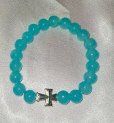 Bransoletka damska kulki szklane akwamaryna 8mm