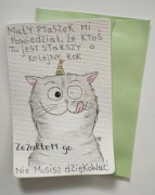 Śmieszna kartka urodzinowa "zeżarłem ptaszka" kot