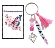 Breloczek na Dzień Babci, brelok z koralikami, zawieszka metalowa  diament