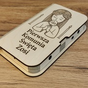PERSONALIZOWANE DREWNIANE PUDEŁKO na pieniądze Komunia Świętą pamiątka