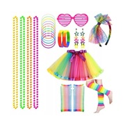 STRÓJ lata 80 przebranie NEON DISCO rękawiczki spódnica okulary getry 9w1