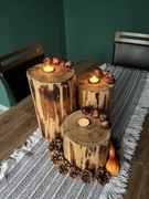 Ręcznie robiony drewniany zestaw świecznik na tealighty