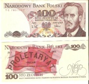 banknot 100 zł PRL Ludwik Waryński 1988 stan bardzo dobry