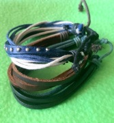 wielowarstwowe skórzane bransoletki, komplet 3 szt