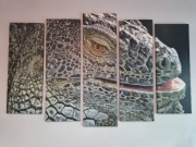 Obraz pięcioczęściowy Legwan zielony