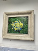 Stary obraz malowany na płótnie "żółte na zielonym"