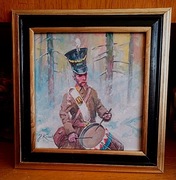 DOBOSZ-OBRAZ OLEJNY NA PŁÓTNIE, -J. KOSSAK 32x33