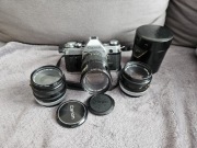 Aparat Canon AE-1 + canon 35mm. 3.5 50mm 1.8 i 135mm 
