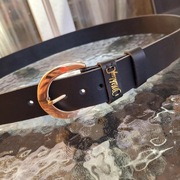 Czarny skórzany damski pasek zlota klamra 