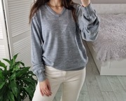 Selected szary wełniany sweter w serek 100% wełna merino L