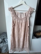 Sukienka tunika pudrowy róż koronkowa boho rozmiar S/M