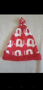 Czerwona czapka z supełkiem w białe słonie 0+ 30 cm niemowlęca dziecięca
