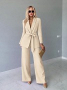 Elegancki GARNITUR KOMPLET damski szerokie spodnie + marynarka S ALEXIS