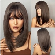 Damska Brązowa Peruka Długość Do Ramion Z Grzywką Halloween Karnawał