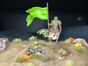 Okrągła diorama. Elf nad pokonanymi goblinami