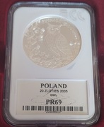 20 zł Puchacz, Gr. PR69, srebro925 z 2005r.