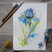 Akwarela - "Niebieska harmonia" - Ręcznie malowana