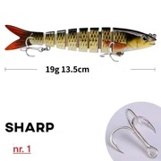 Przynęty spinningowe twarde przegubowe. 3 kolory 13,5 cm. 19 gr.