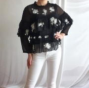 Bluzka Damska Szyfonowa Czarna Falbany Haft Zara S 36 Elegancka