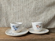 Zestaw ceramicznych kieliszków na jajka z talerzykami handmade